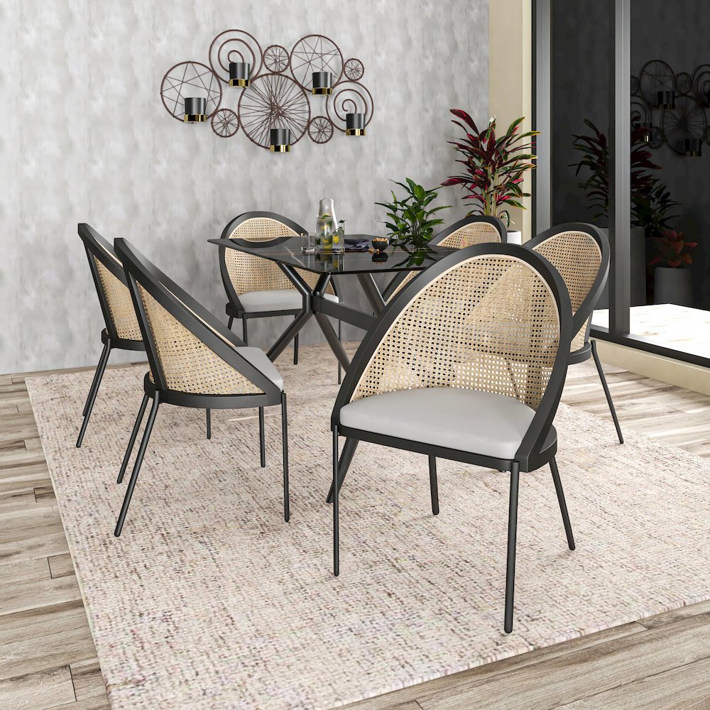 Urbane Collection Modern Dining Chair With Wicker back in Light Grey - Set of 4. Picture 7