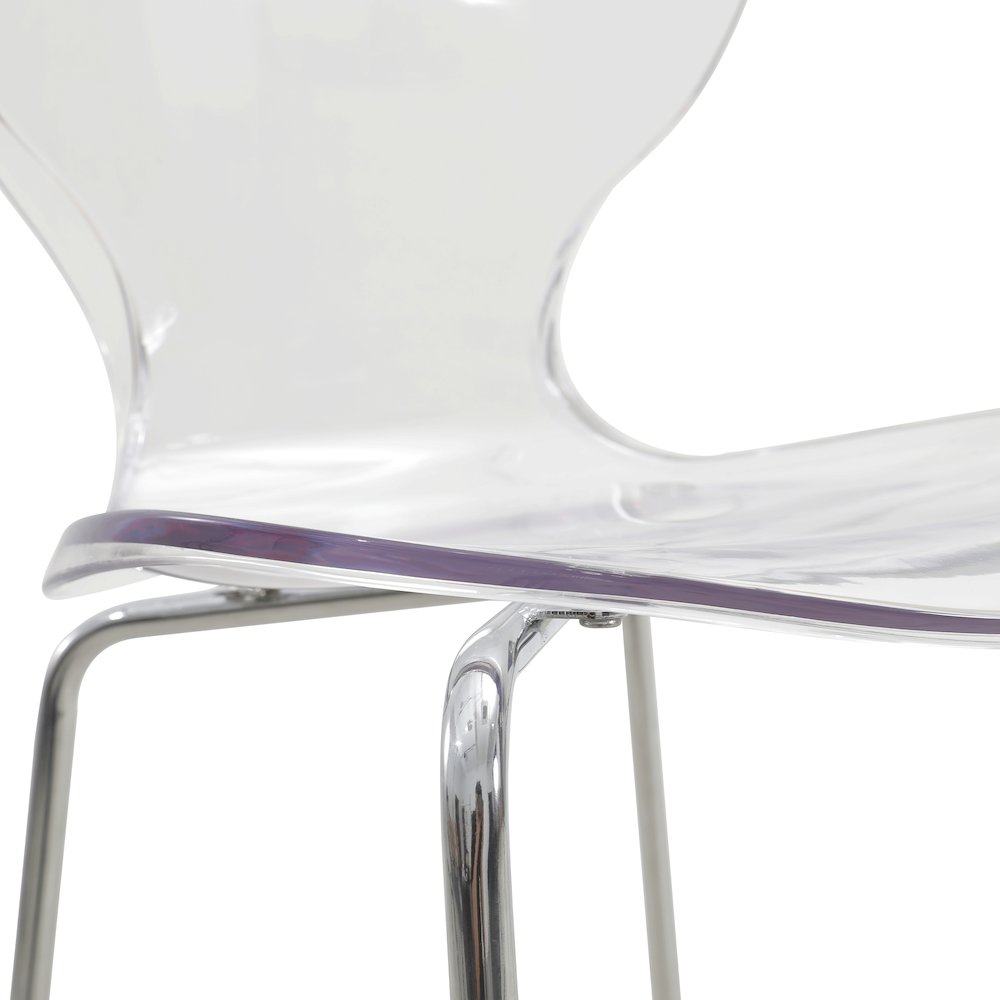 Oyster Acrylic Barstool with Steel Frame in Chrome Finish in Clear. Picture 10