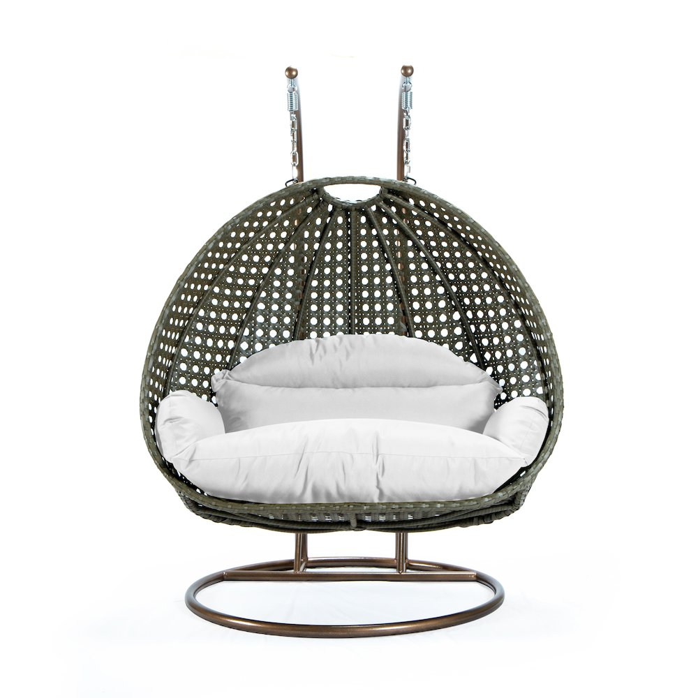 Beige Wicker Hanging 2 person Egg Swing Chair. Picture 6
