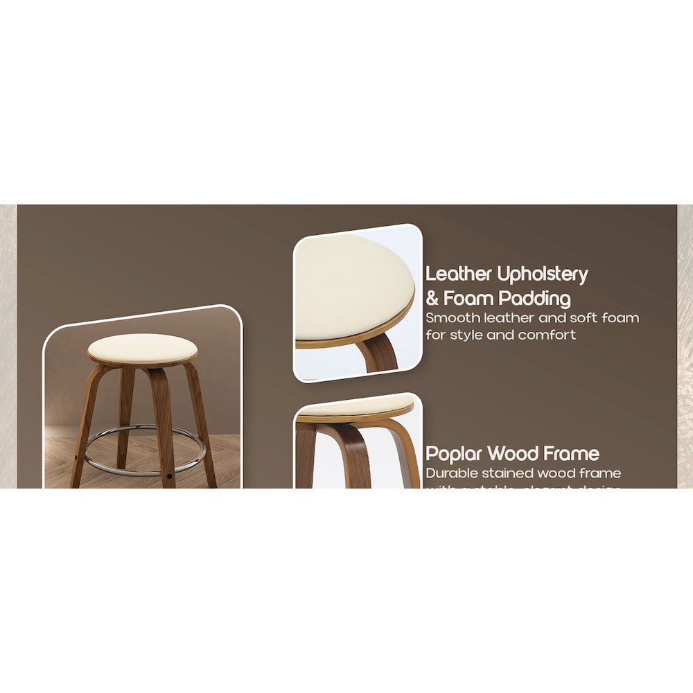 Wooden Counter Stool Pelya Collection Modern Style Walnut color in Cream. Picture 23