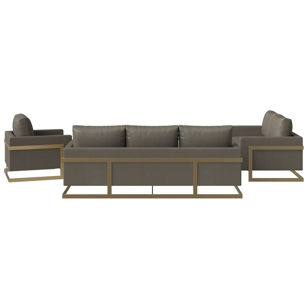 Lincoln 3-Piece Velvet Living Room Sofa Set With Gold Frame Grey. Picture 4