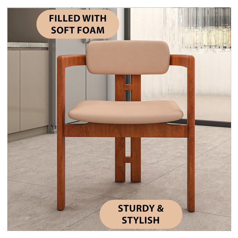 Velo Series Modern Dining Chair in Dark Natural Wood with Taupe Seat. Picture 5