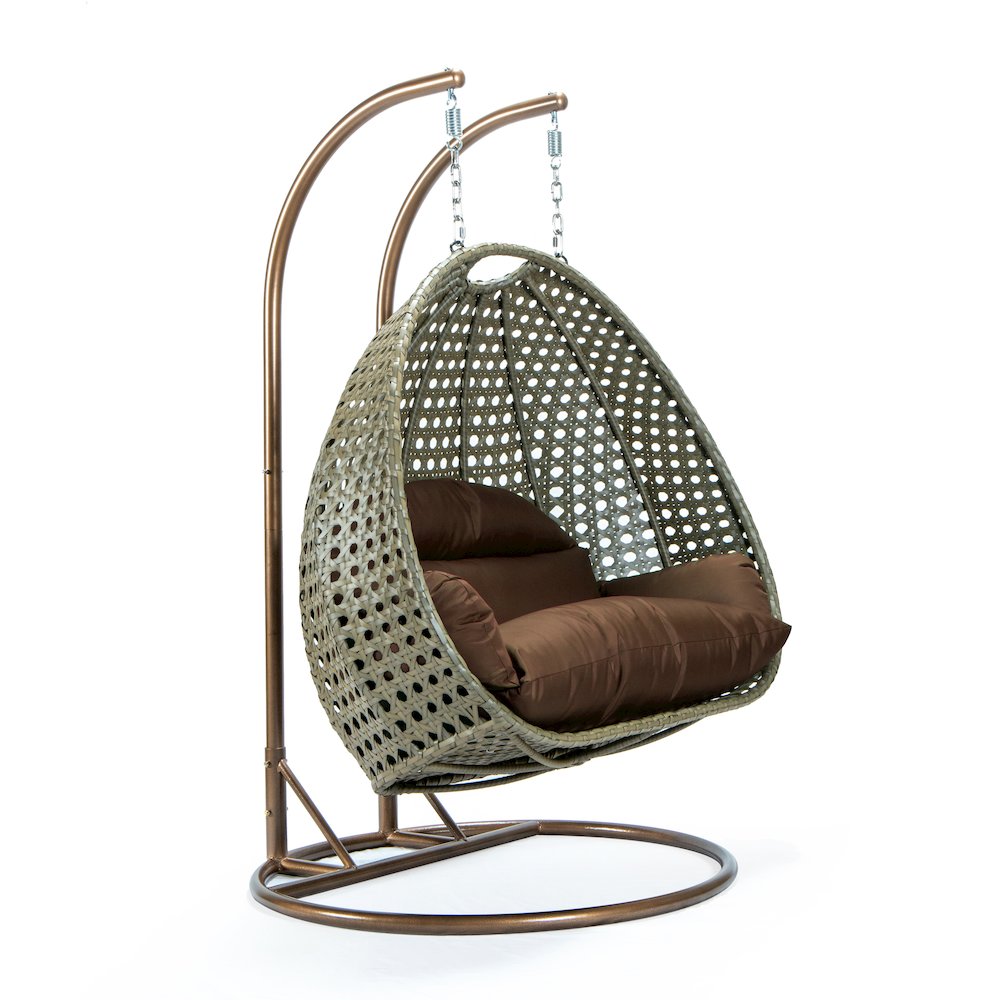 Beige Wicker Hanging 2 person Egg Swing Chair. Picture 7