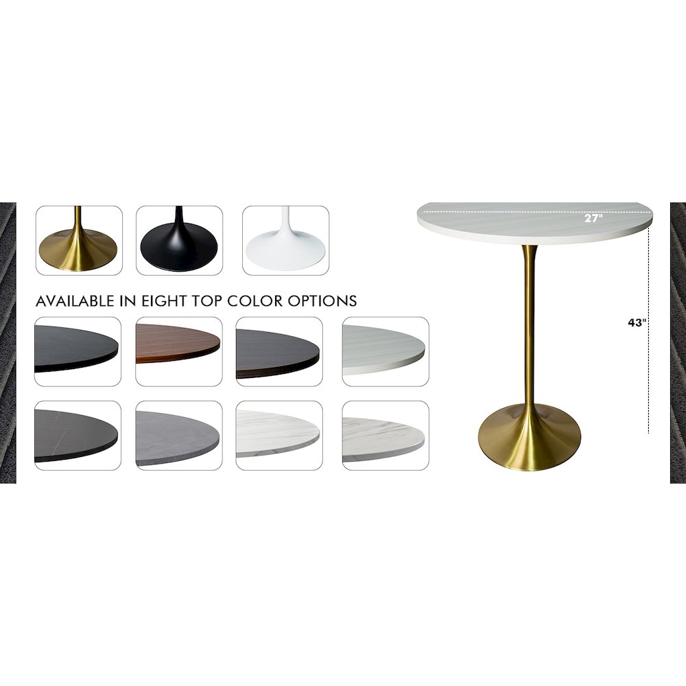 Bar Height Table Brushed Gold Base with 27" Round Light Natural Wood MDF Top. Picture 8