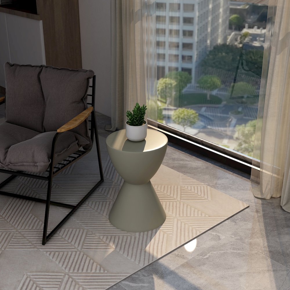 Loft Collection Fiberglass Outdoor Side Table in Moss Grey. Picture 22