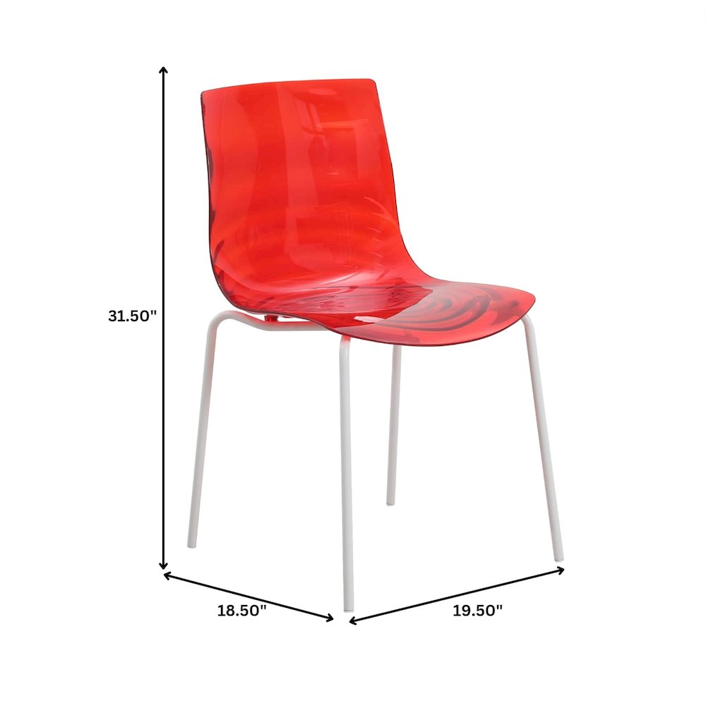 Astor Water Ripple Design Dining Chair in White Base Trans Red Seat. Picture 14