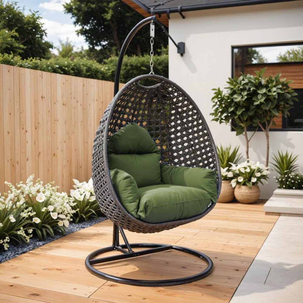 Charcoal Wicker Hanging Egg Swing Chair. Picture 11