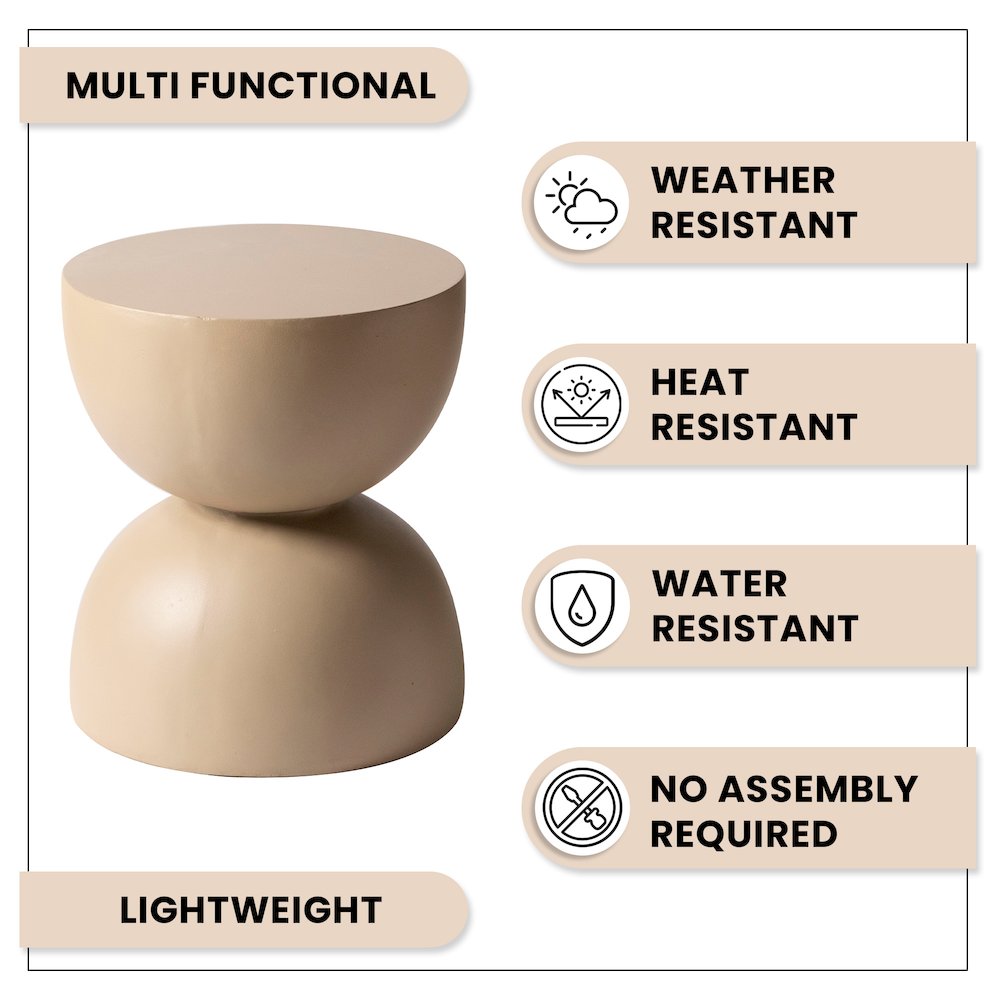 Sage Collection Fiberglass Outdoor Side Table in Beige. Picture 12