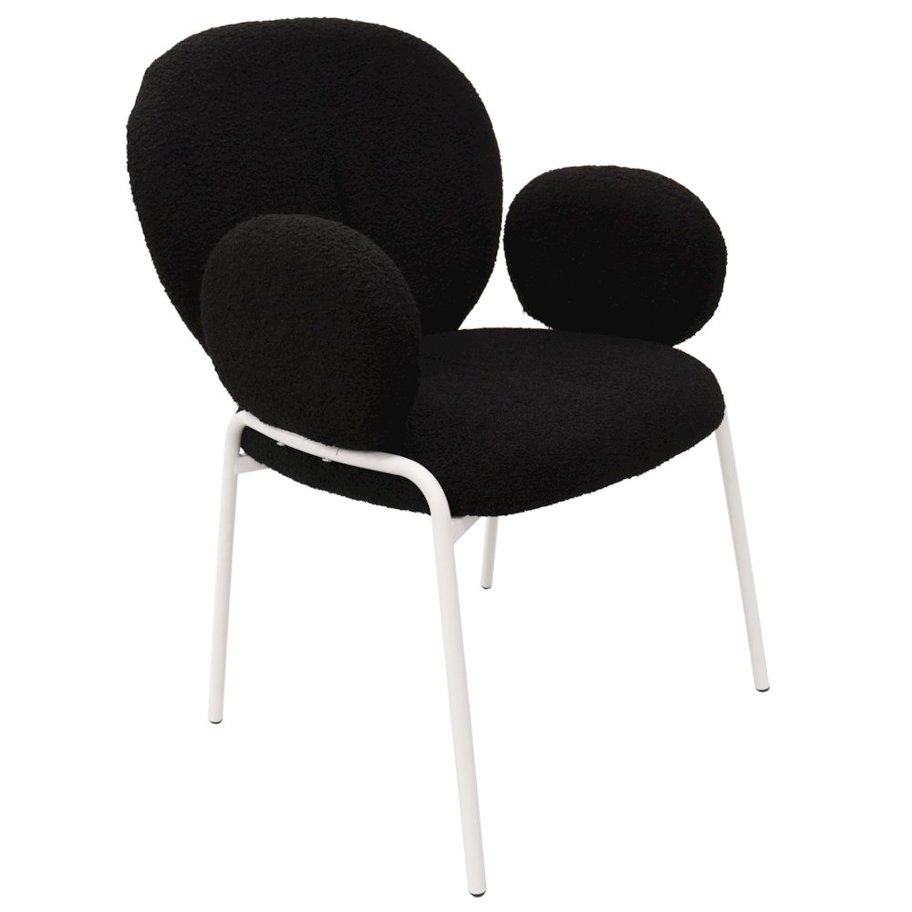 Celestial Series Boucle Dining Arm Chair, White Frame with Black Fabric. Picture 1
