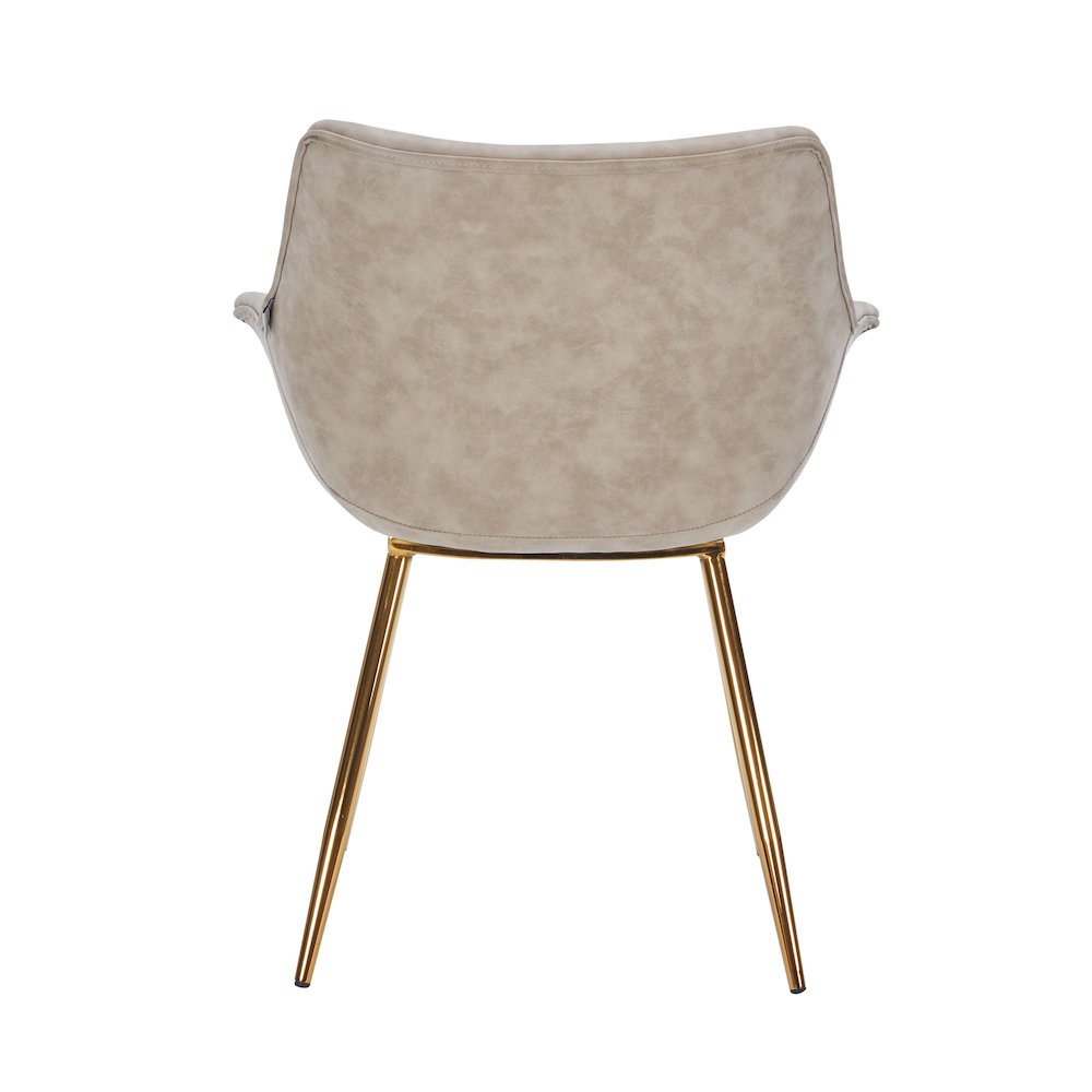 Markley Modern Leather Dining Arm Chair With Gold Legs in Taupe Set of 4. Picture 12