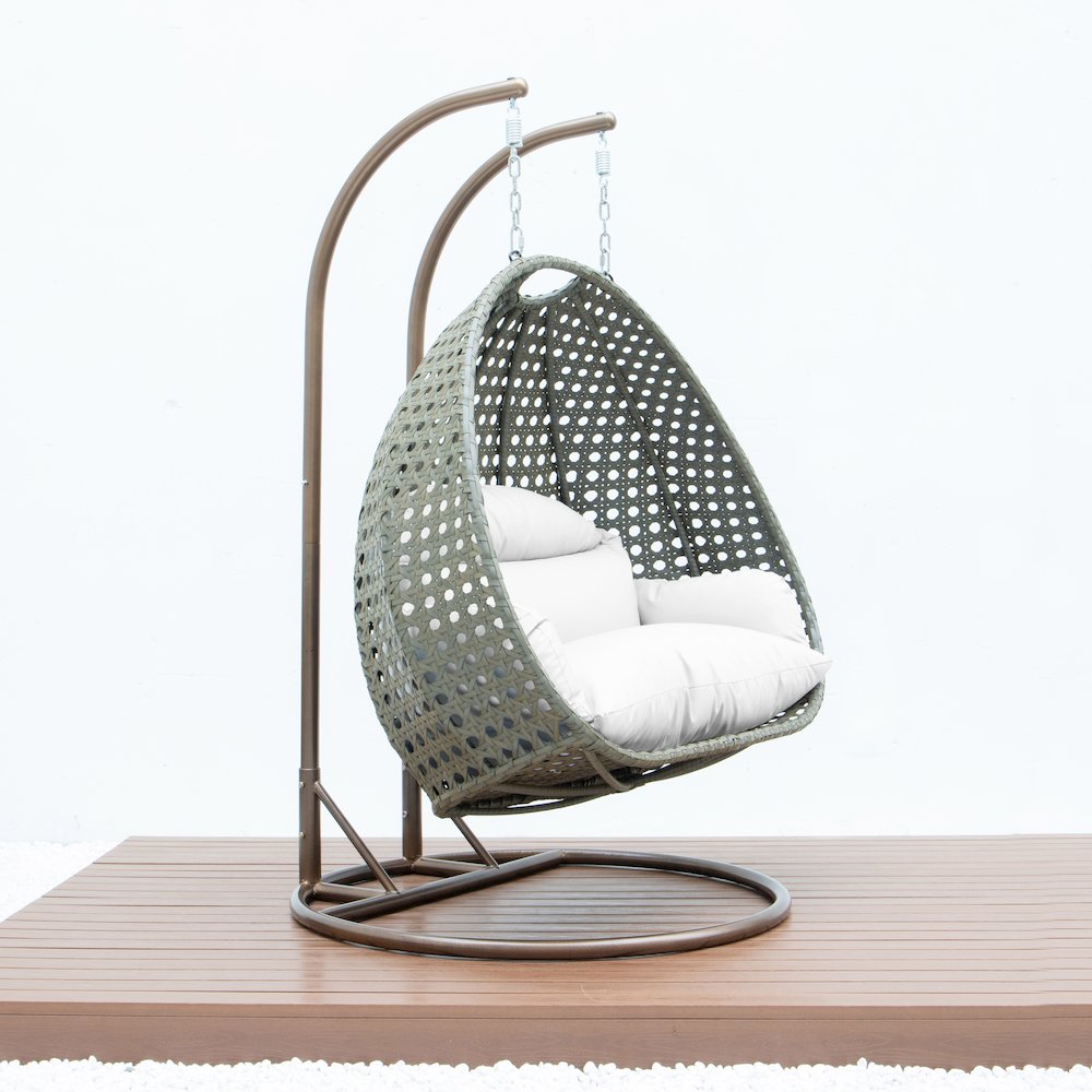 Beige Wicker Hanging 2 person Egg Swing Chair. Picture 5