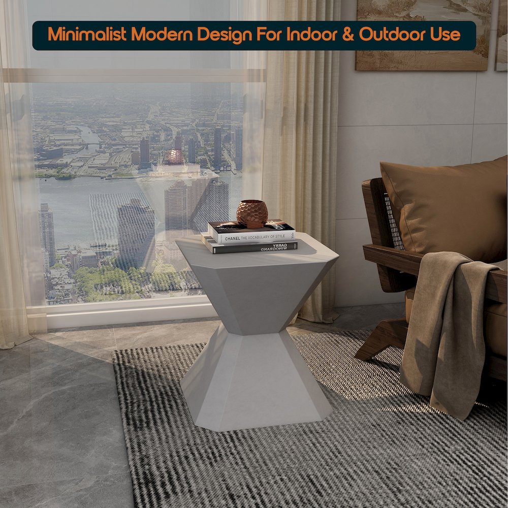 Azure Collection Fiberglass Outdoor Side Table in Grey. Picture 17