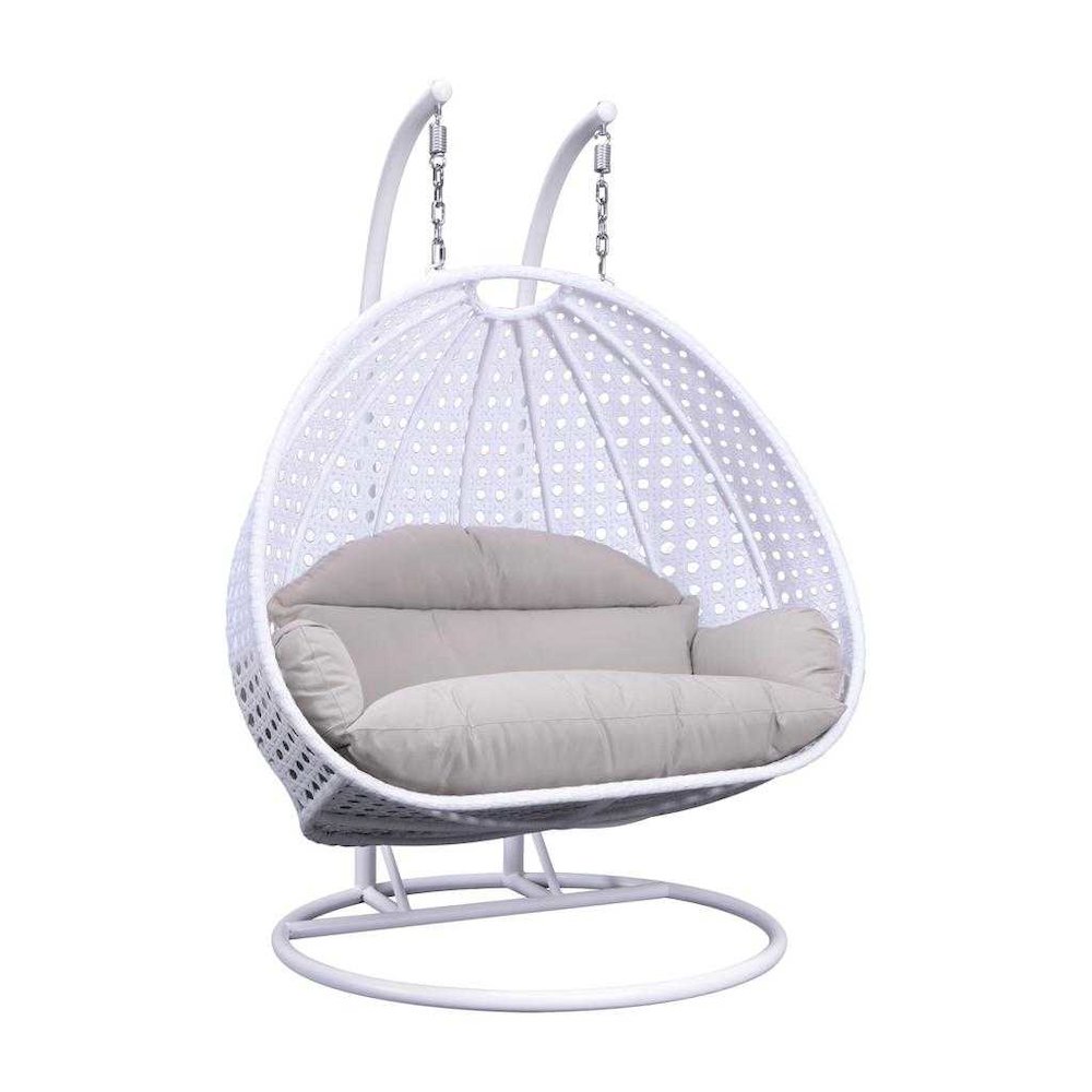 White Wicker Hanging 2 person Egg Swing Chair. Picture 2