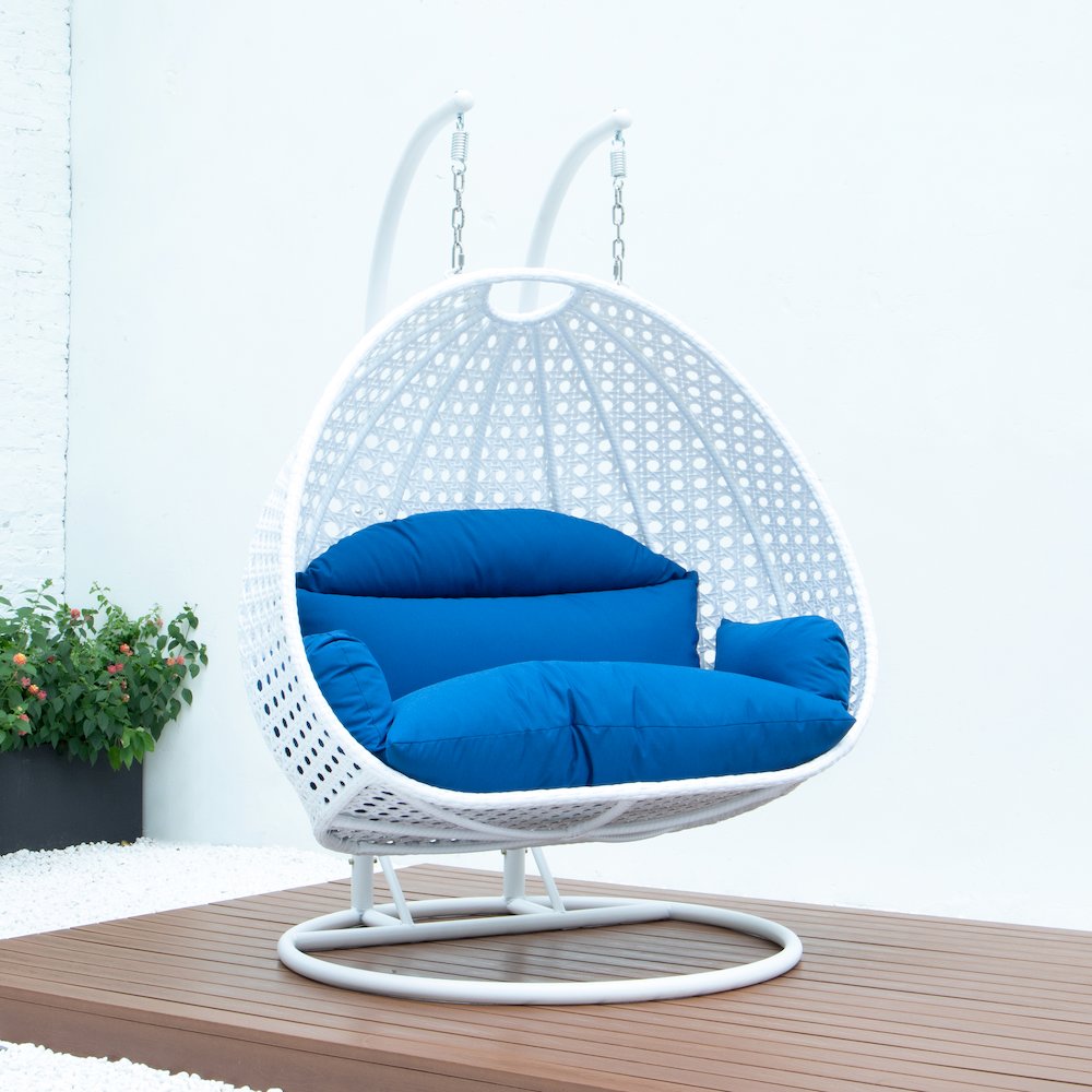 White Wicker Hanging 2 person Egg Swing Chair. Picture 6
