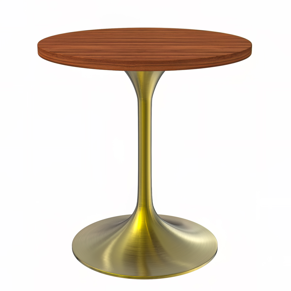 Verve 27" Round Dining Table, Brushed Gold Base with Cognac Brown MDF Top. Picture 1