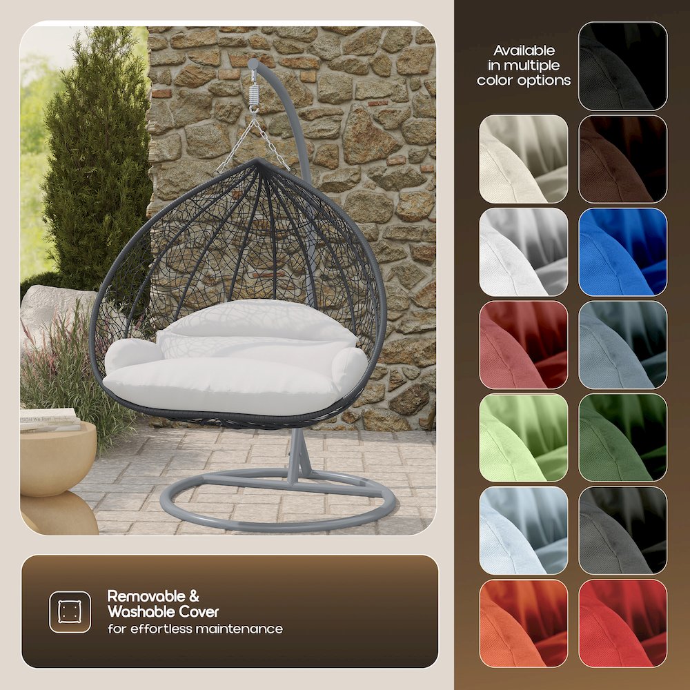 Recluse Collection Modern Outdoor Swing Chair Grey Frame with ES57 White Cushion. Picture 5
