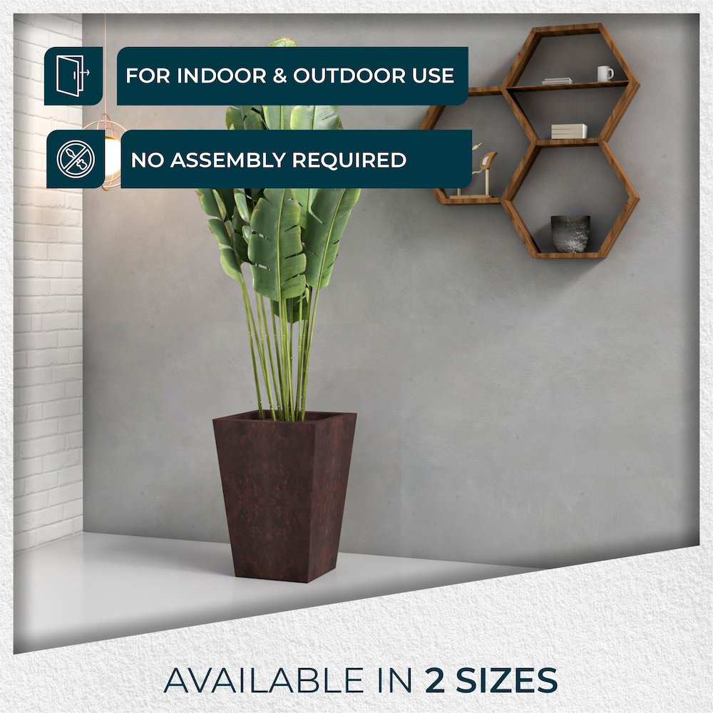 Serene Series Poly Stone Square Planter in Brown 14x14, 21 High. Picture 8