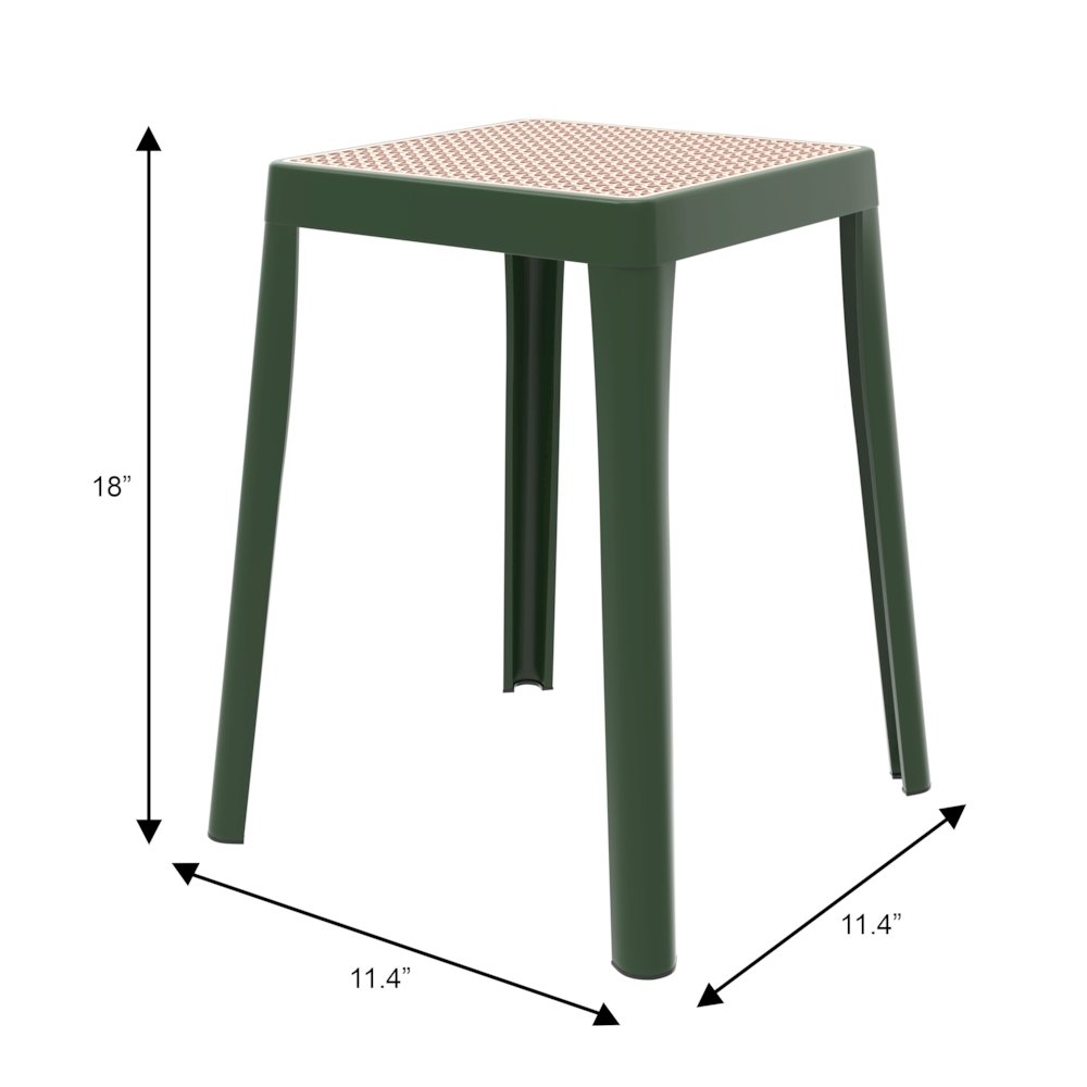 Tresse Series Stackable Poly Stool With Wicker Top 12 in Green. Picture 16