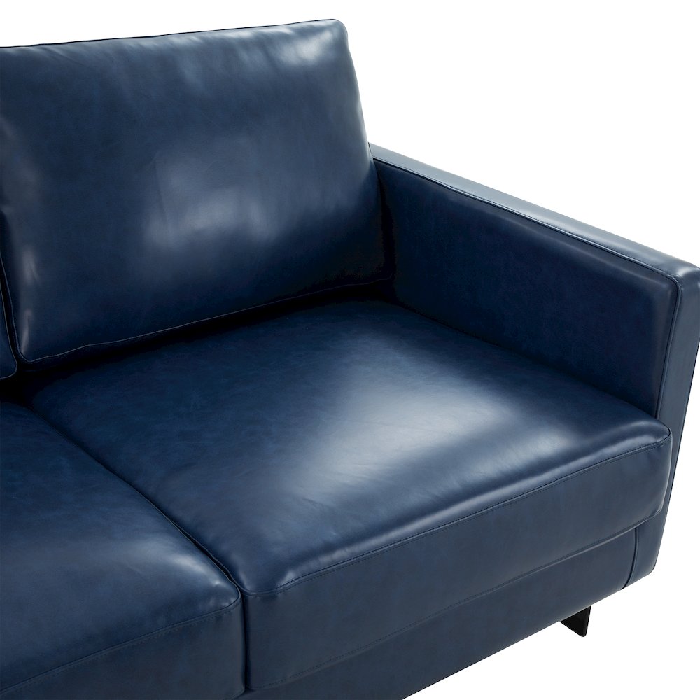 Lincoln Blue Leather Sofa With Black Frame. Picture 10