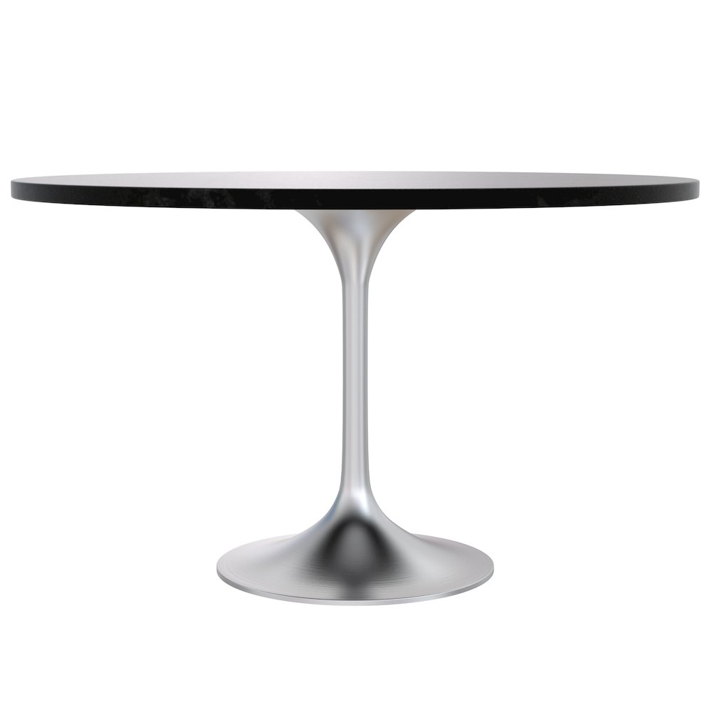 Verve Collection 48" Round Dining Table, Brushed Chrome Base with Black MDF Top. Picture 4