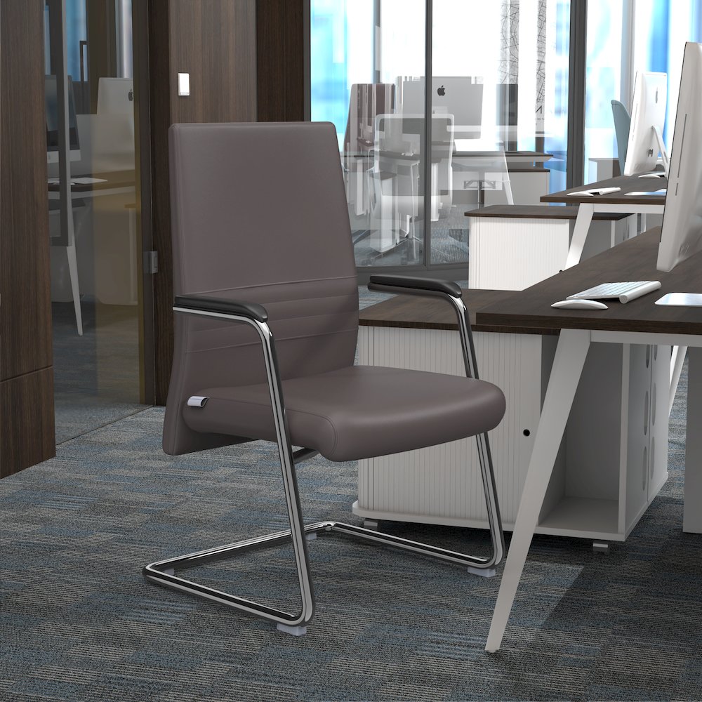Aleen Series Guest Office Chair In Grey Leather. Picture 25
