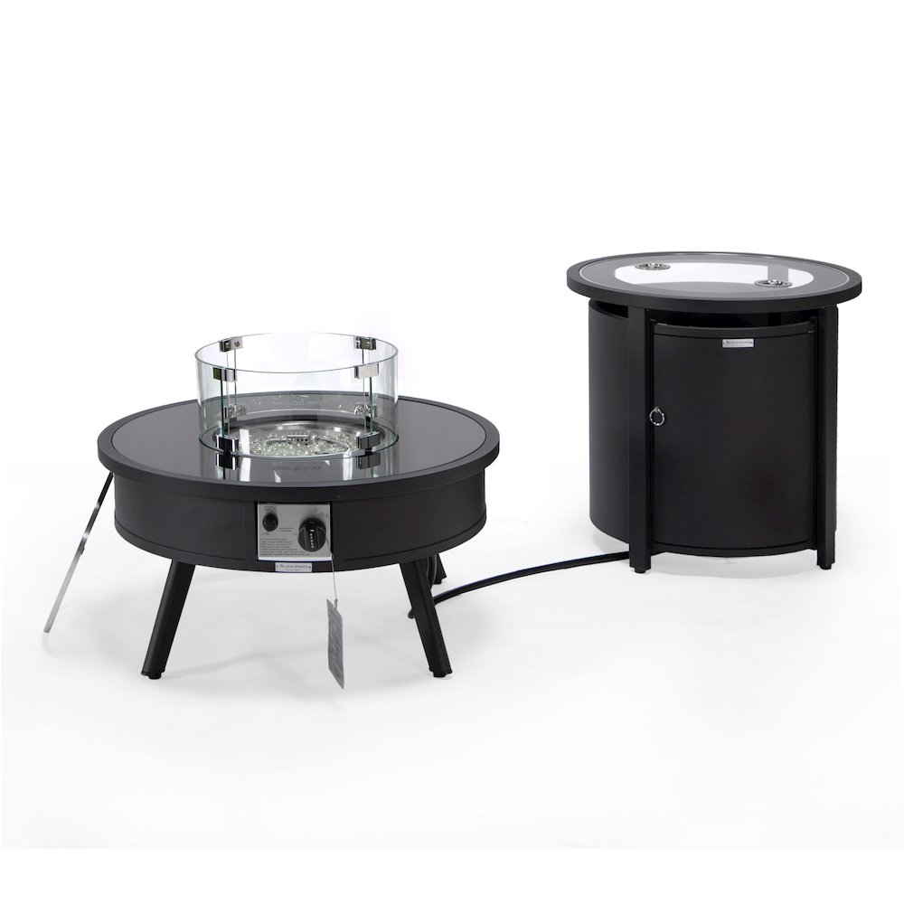 Walbrooke Patio Round Fire Pit and Tank Holder in Black. Picture 4
