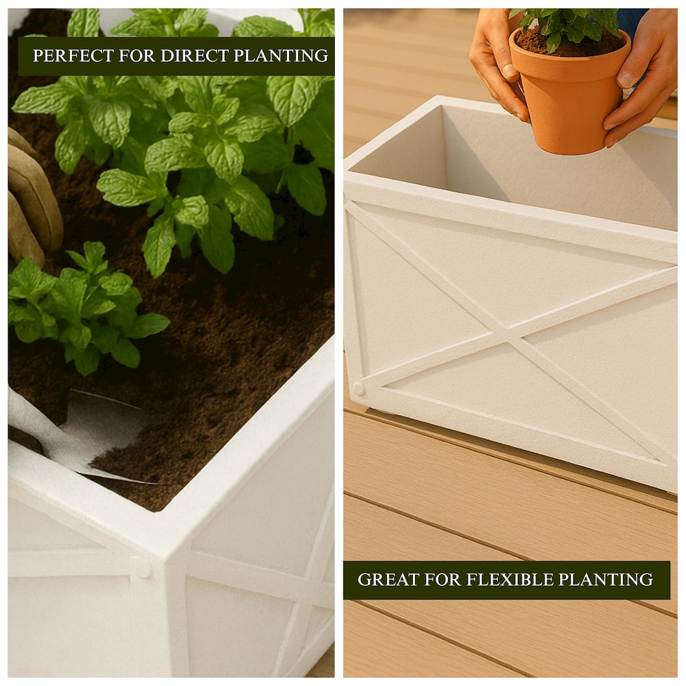 Bonsai Series Rectangle Poly Stone Planter in White 14.6 x 13 30 Long. Picture 20