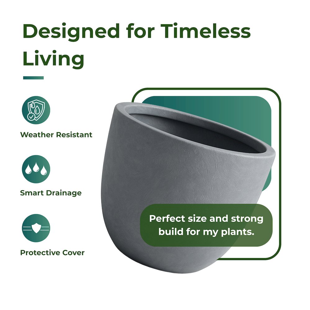 Dahlia Series Poly Stone Planter in Aged Concrete 17.5 Dia, 13.6 High. Picture 16