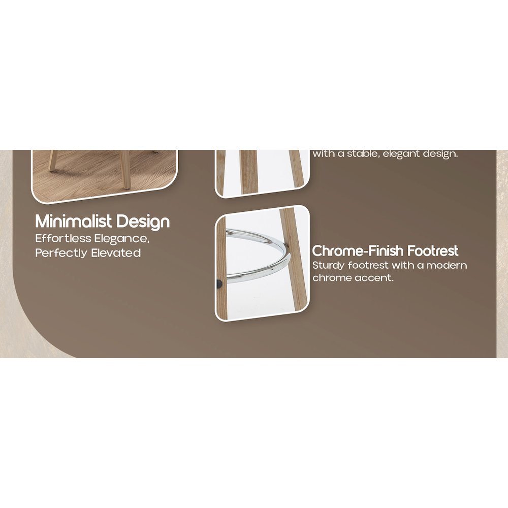 Wooden Counter Stool Pelya Collection Modern Style Washed Walnut color in Taupe. Picture 26