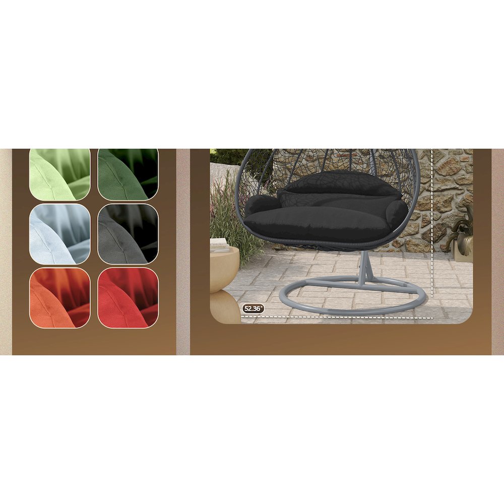 Recluse Collection Modern Outdoor Swing Chair Grey Frame with ES57 Black Cushion. Picture 19