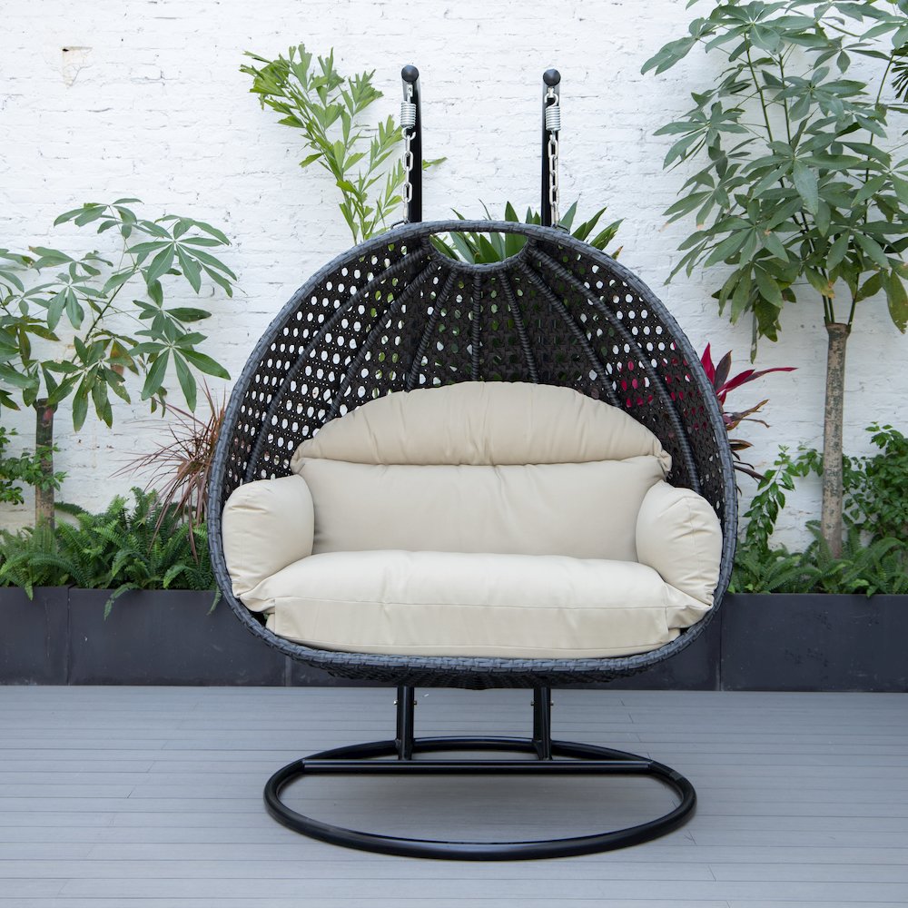 Mendoza Charcoal Wicker Hanging 2 person Egg Swing Chair. Picture 6