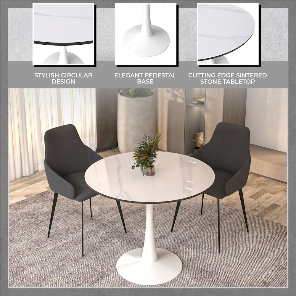 Bristol 31" round dining table White base with White Sintered stone Top. Picture 22