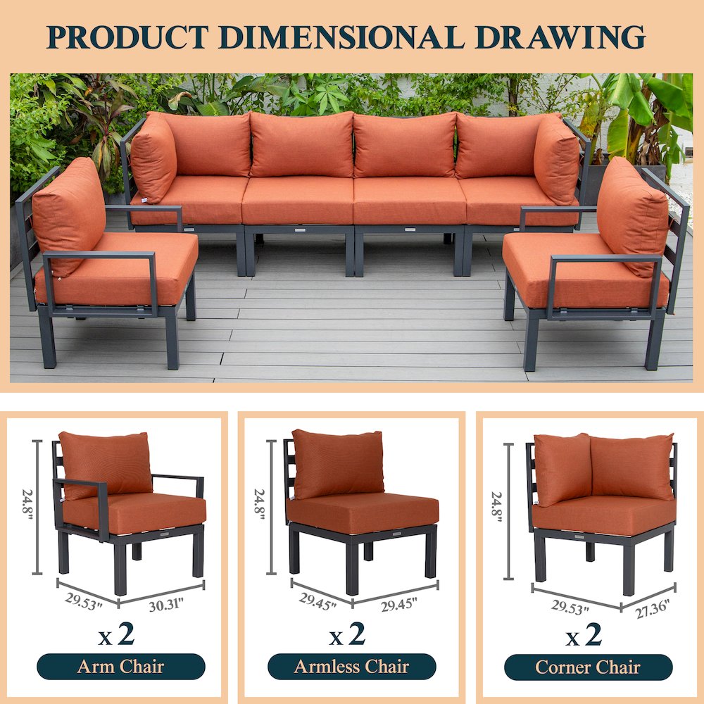 Chelsea 6-Piece Patio Sectional Black Aluminum With Cushions. Picture 32