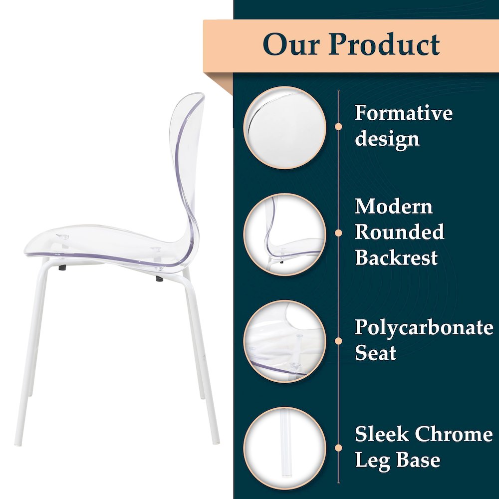 Modern Oyster Transparent Side Chair in White Base. Picture 3