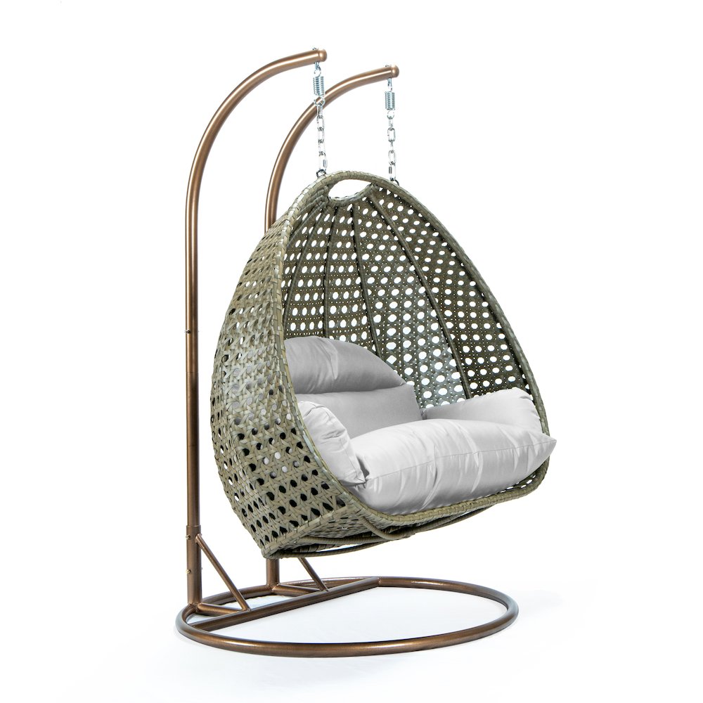 Beige Wicker Hanging 2 person Egg Swing Chair. Picture 2