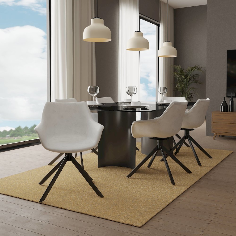 Markley Modern Leather Dining Swival Arm Chair in Light Grey. Picture 5