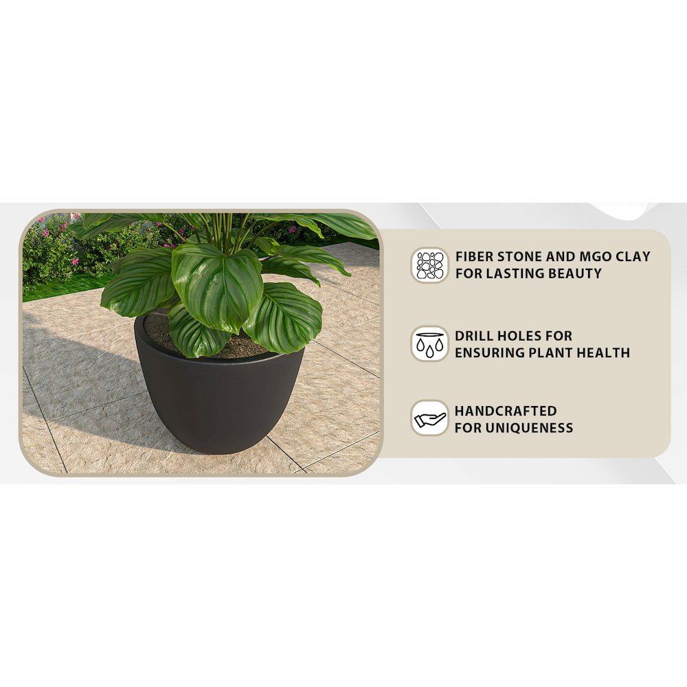 Dahlia Series Poly Stone Planter in Black 17.5 Dia, 13.6 High. Picture 3