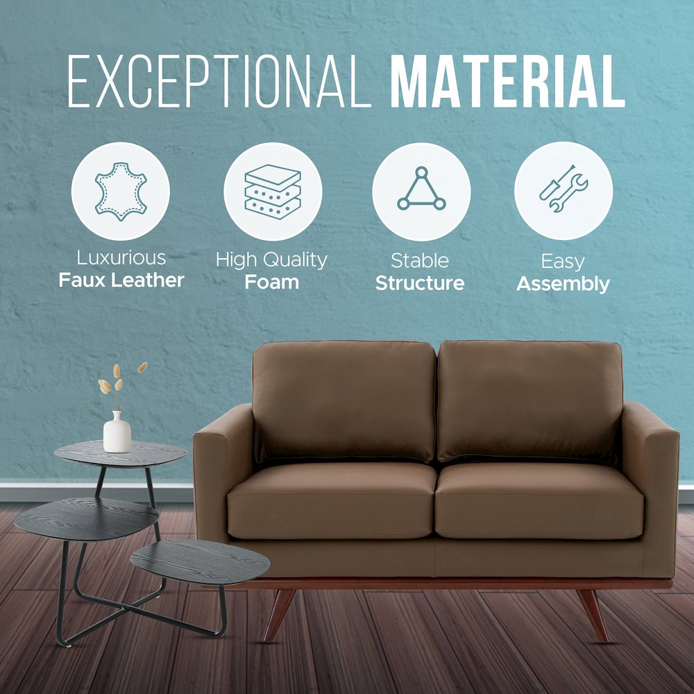 Chester Modern Faux Leather Loveseat in Taupe Leather. Picture 5