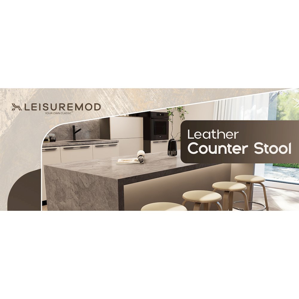 Wooden Counter Stool Pelya Collection Modern Style Washed Walnut color in Taupe. Picture 23