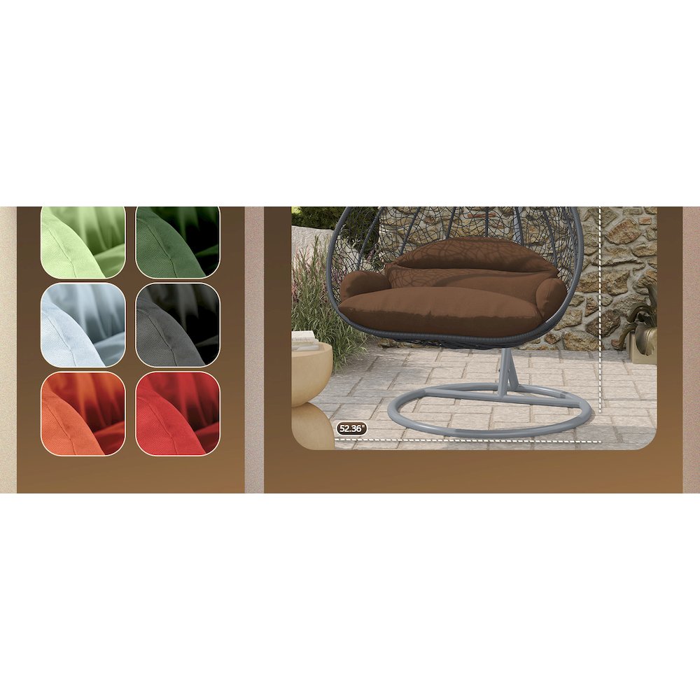 Recluse Collection Modern Outdoor Swing Chair Grey Frame with ES57 Brown Cushion. Picture 19