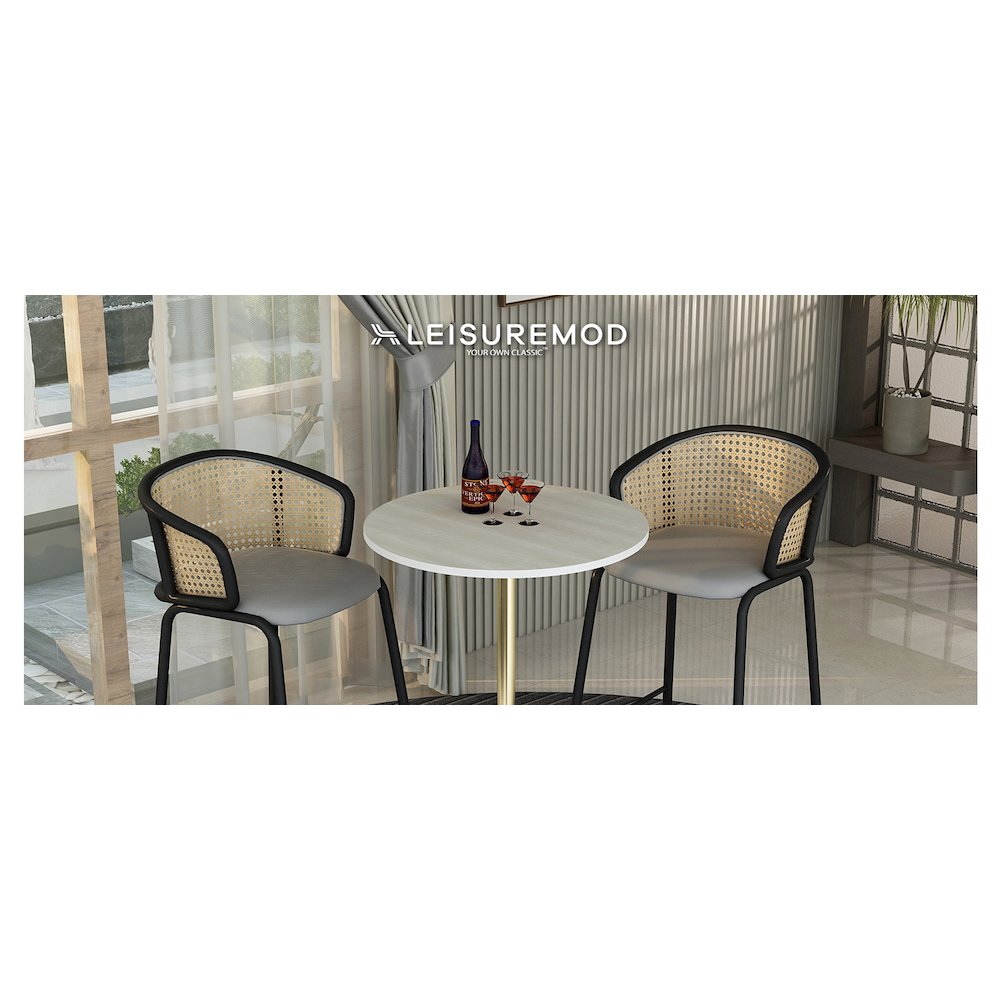 Bar Height Table Brushed Gold Base with 27" Round Light Natural Wood MDF Top. Picture 10