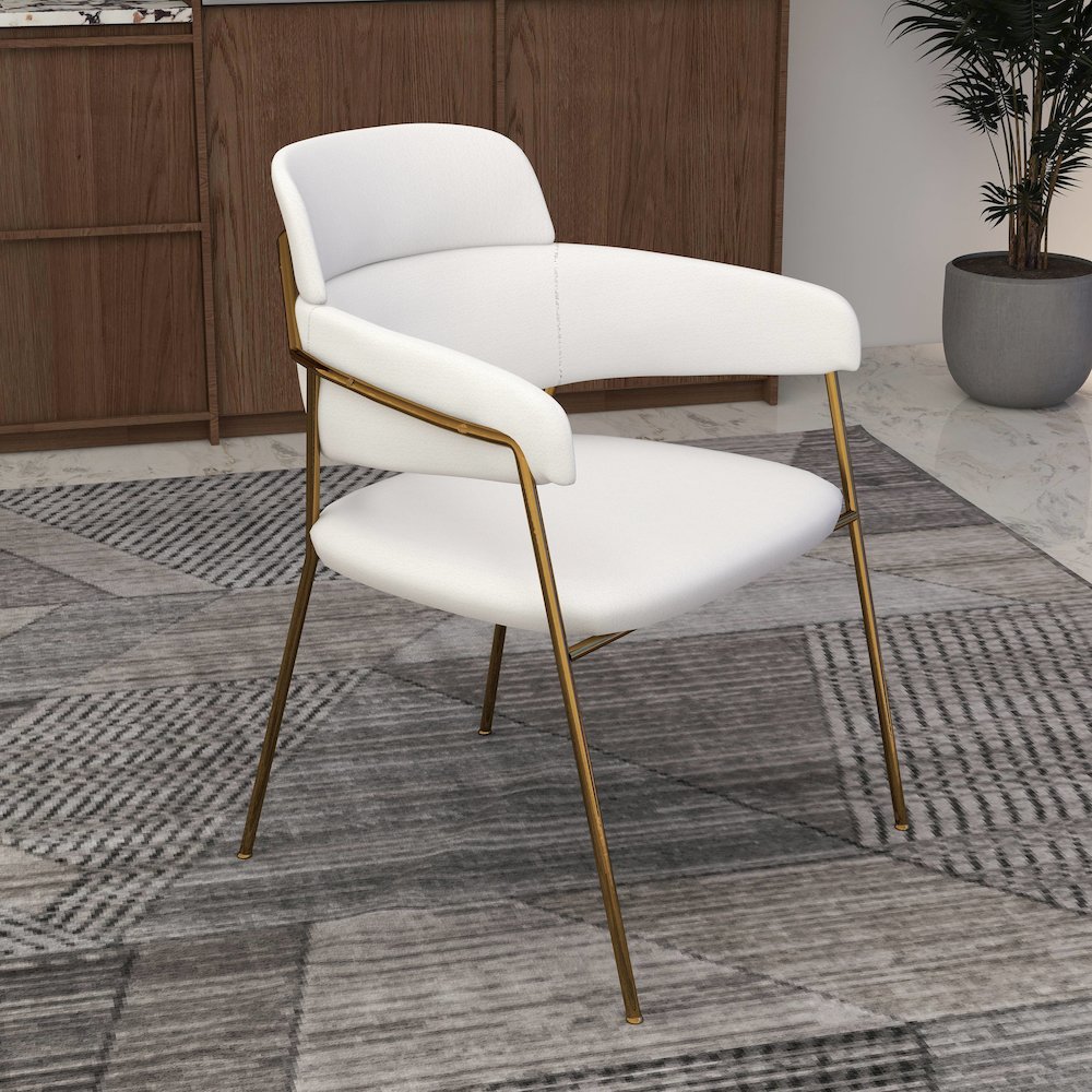 Axis Collection Modern Gold Dining Chair in White - Set of 2. Picture 3
