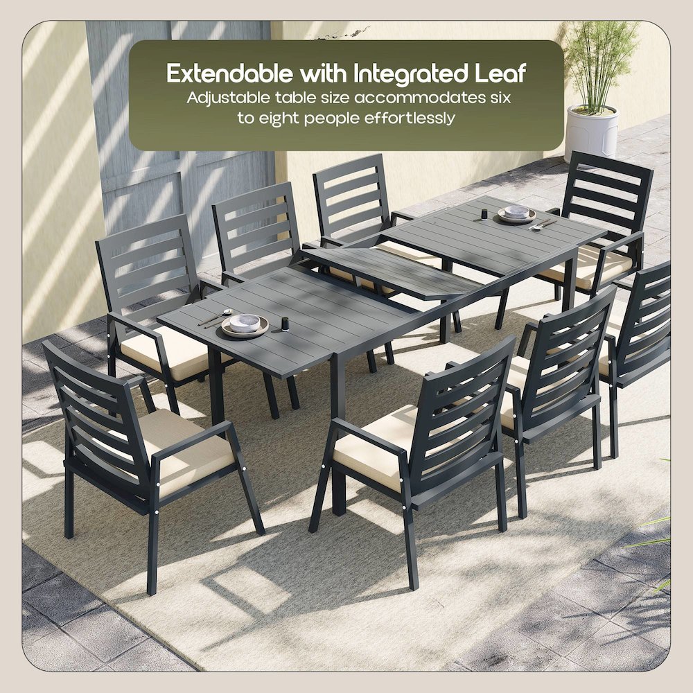 Marlin Extenable outdoor Dining Table 78-118 in Black. Picture 11
