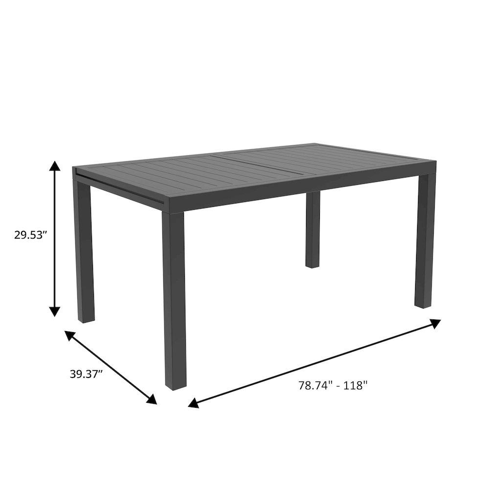 Marlin Extenable outdoor Dining Table 78-118 in Black. Picture 25