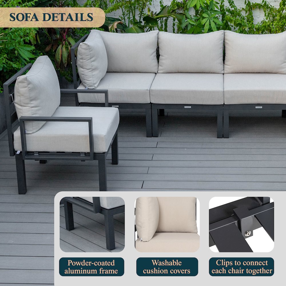 Chelsea 6-Piece Patio Sectional Black Aluminum With Cushions. Picture 34