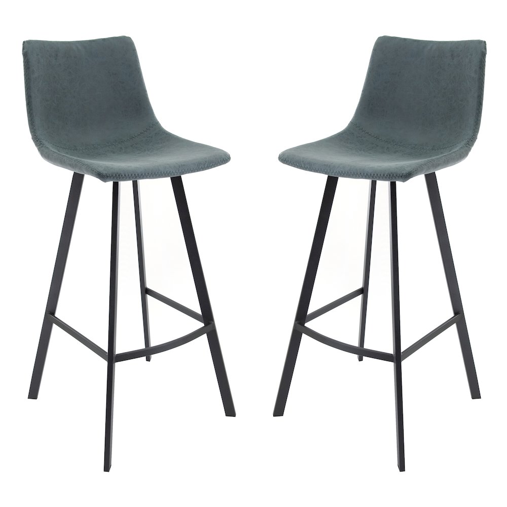 Elland Modern Upholstered Leather Bar Stool With Iron Legs & Footrest Set of 2. Picture 1