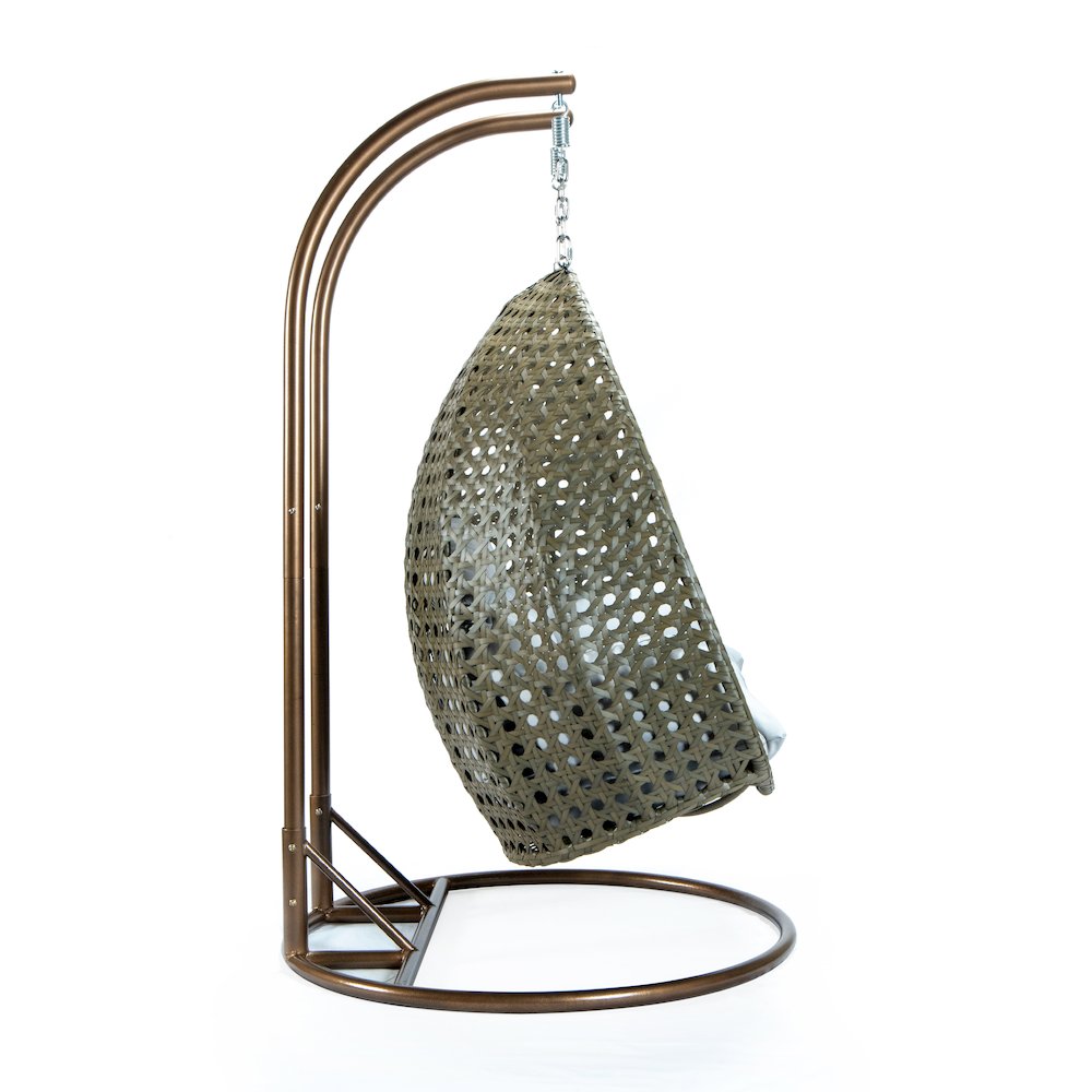 Beige Wicker Hanging 2 person Egg Swing Chair. Picture 3