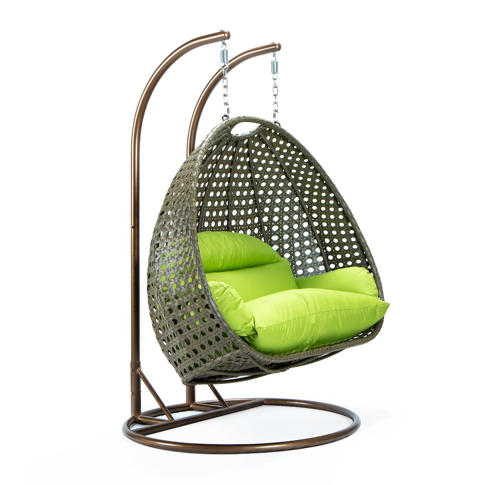 Beige Wicker Hanging 2 person Egg Swing Chair. Picture 5