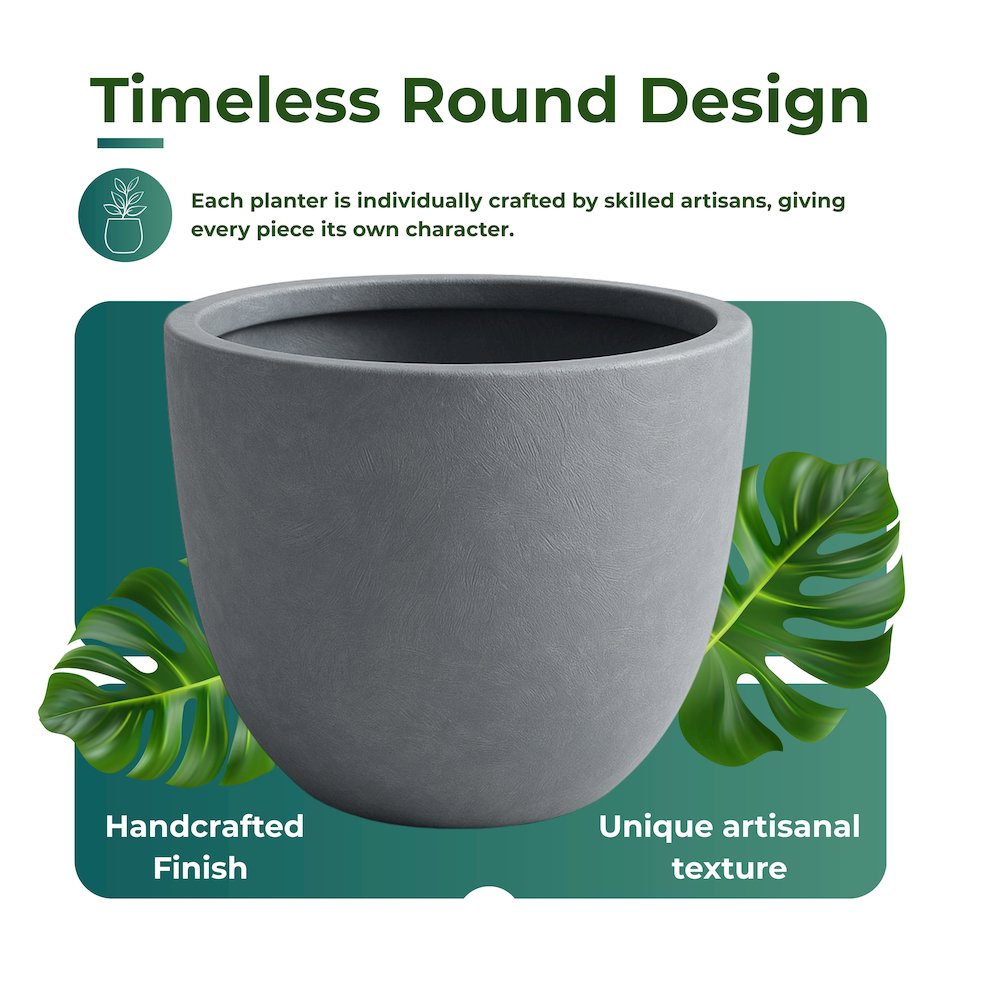 Dahlia Series Poly Stone Planter in Aged Concrete 17.5 Dia, 13.6 High. Picture 15