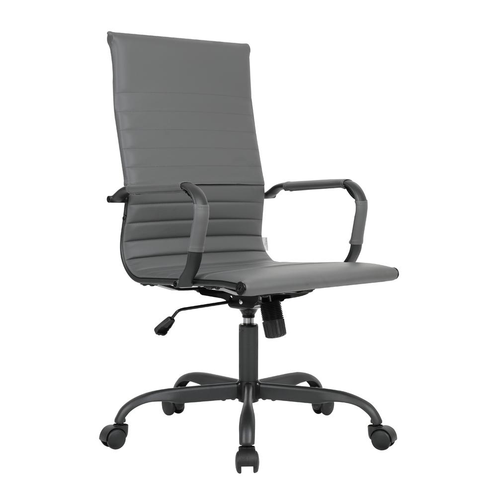 Leather Home High-Back Office Chair in Grey With Black Frame. Picture 2